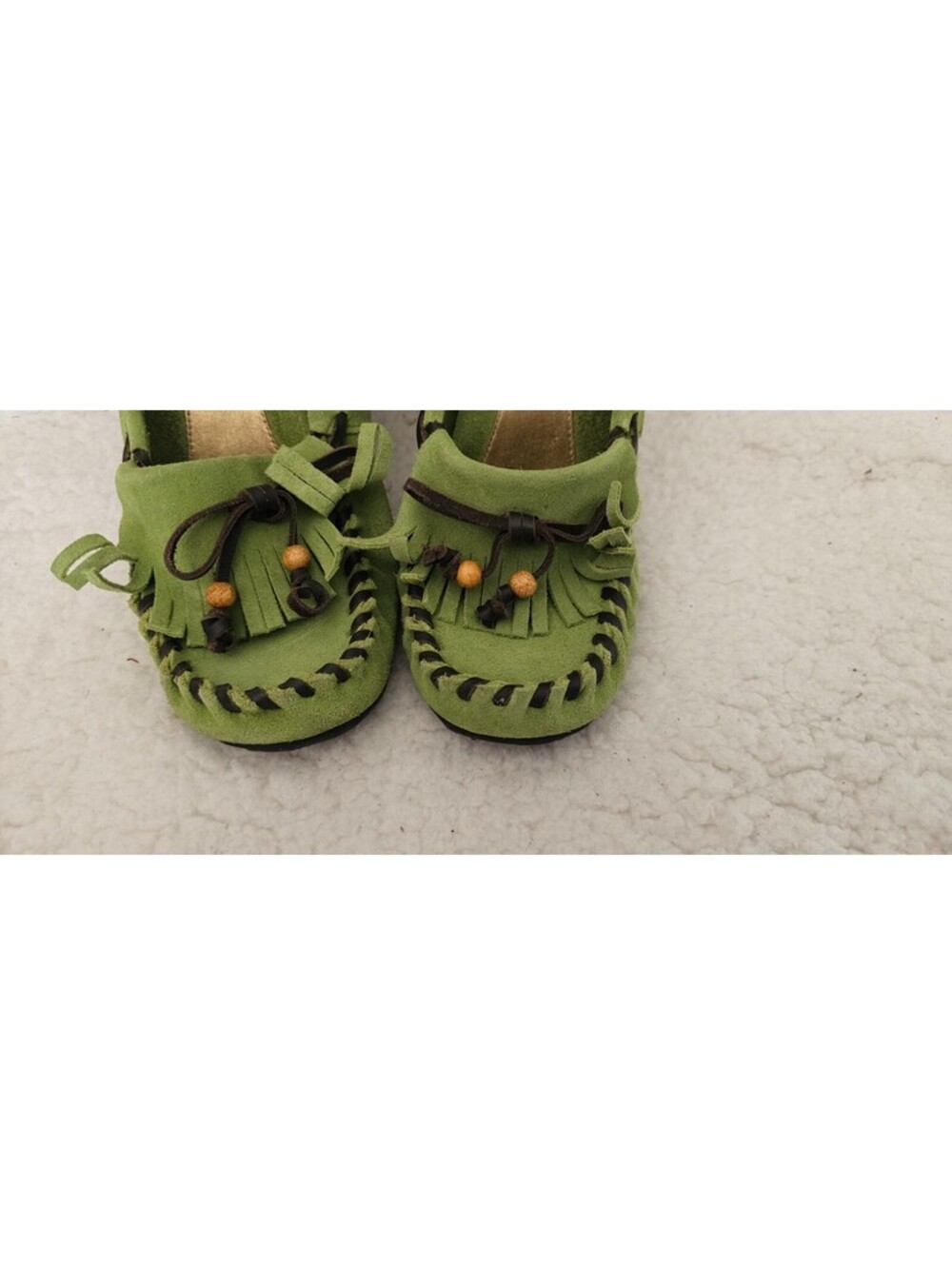 Sam Edelman Leather Wooden Heel Wedge Shoes Moccasins Green Size 8.5 M Slip On - Picture 3 of 15